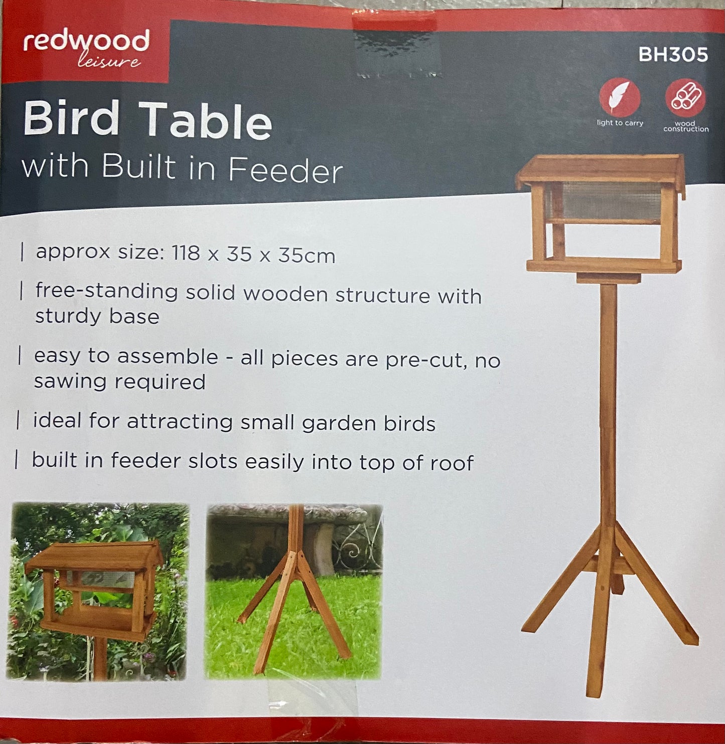 REDWOOD BIRD TABLE WITH BUILT IN FEEDER