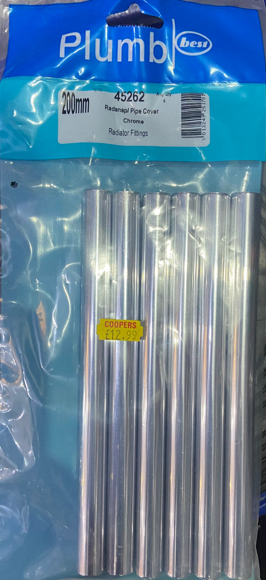 CACHES-TUYAUX/RACCORDS DE RADIATEUR CHROME PLUMB 200mm RADSNAP