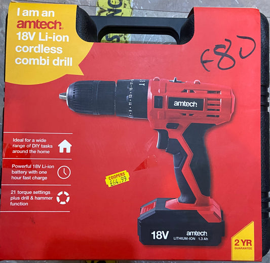 AMTECH 18V LI-ION CORDLESS COMBI DRILL
