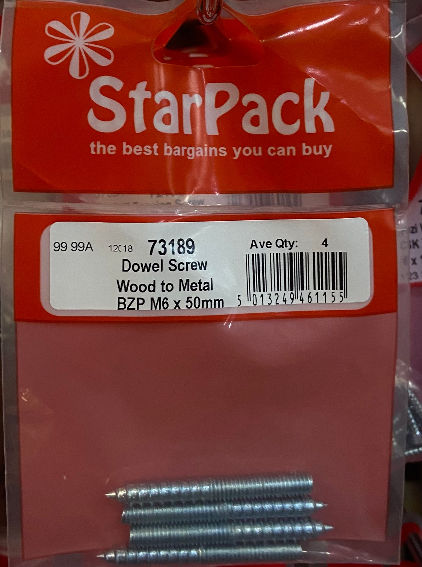 VIS DOUBLE FILETAGE STARPACK BOIS MÉTAL ZINGUÉ BLANC M6x50mm