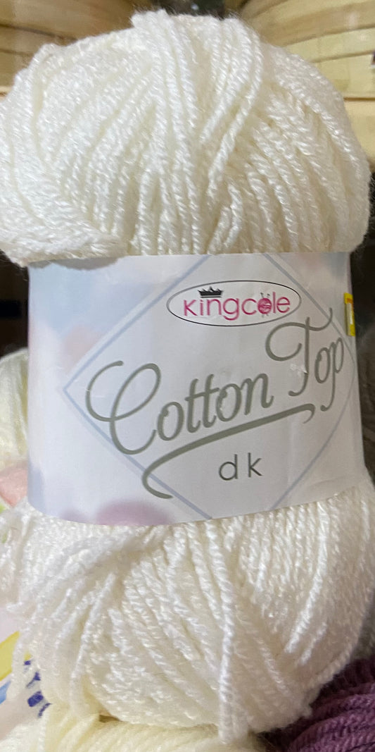 KING COLE COTTON TOP DK WOOL WHITE 100g