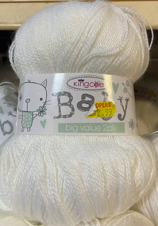 KING COLE 2ply WOOL 100g WHITE