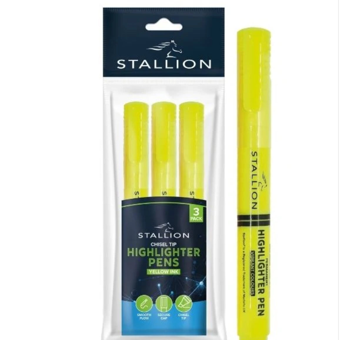 STALLION CHISEL TIP HIGHLIGHTER PENS 3pack
