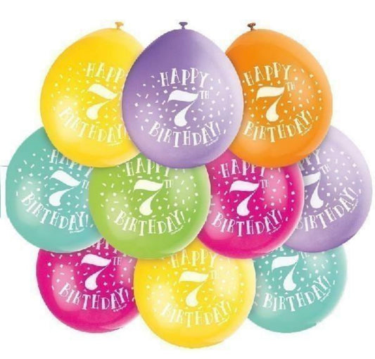 9in UNIQUE HAPPY 7 BIRTHDAY LATEX BALLOONS 10