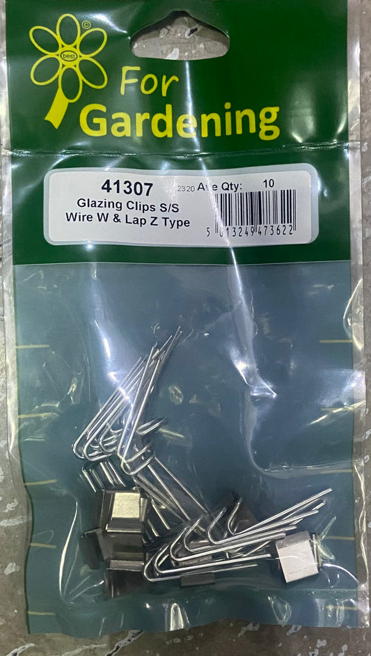 Attaches de vitrage pour serre, types fil en 'W' et chevauchement en 'Z' (10 de chaque type), acier inoxydable