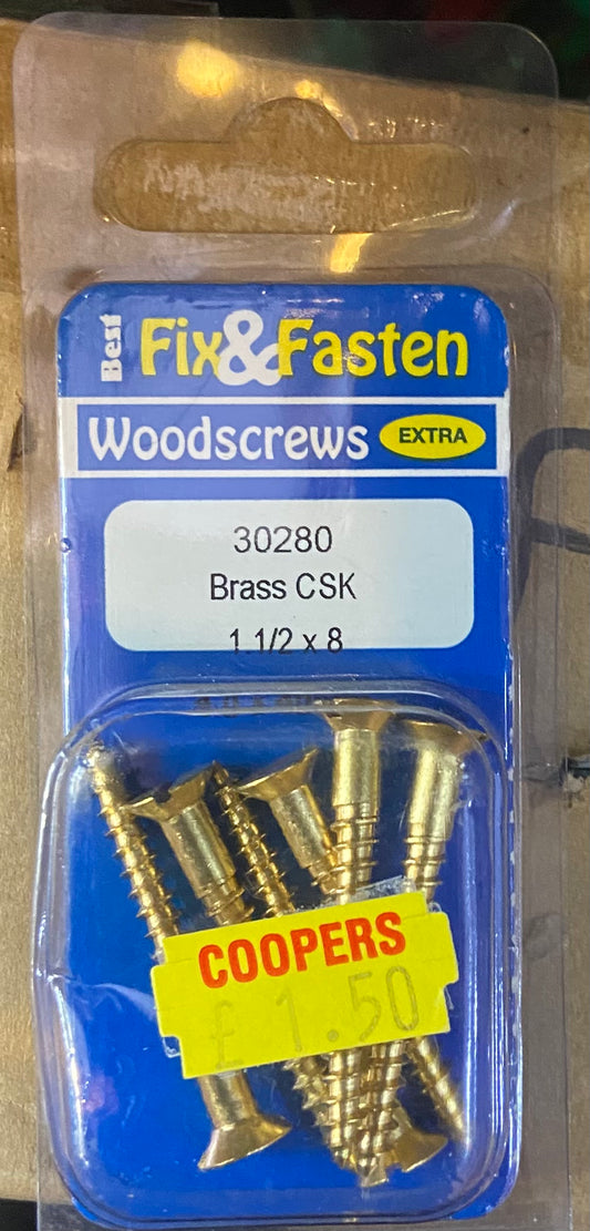 WOODSCREWS BRASS CSK 1.1/2x8