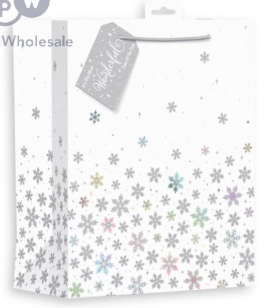 SAC CADEAU GRAND MODÈLE AVEC PAPIER GLACÉ COLORÉ ET FLOCONS DE NEIGE GIFTMAKER