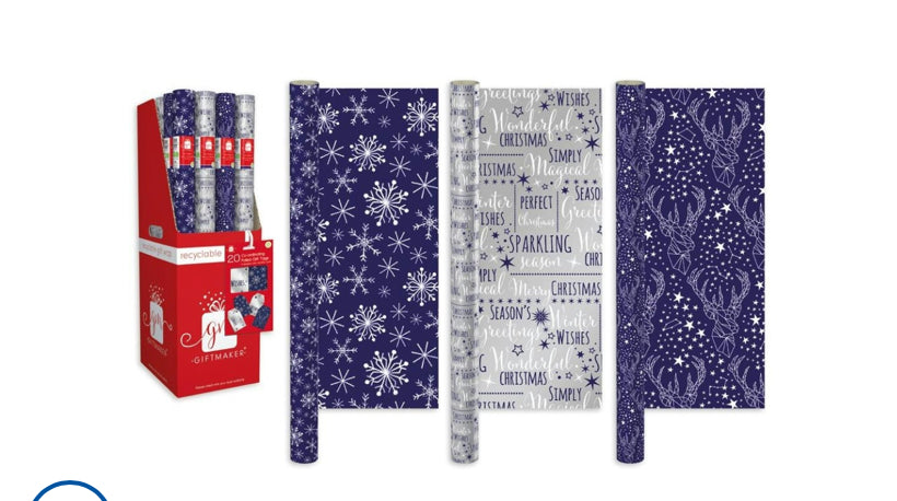CHRISTMAS 4m ROLL WRAP MIDNIGHT BLUE