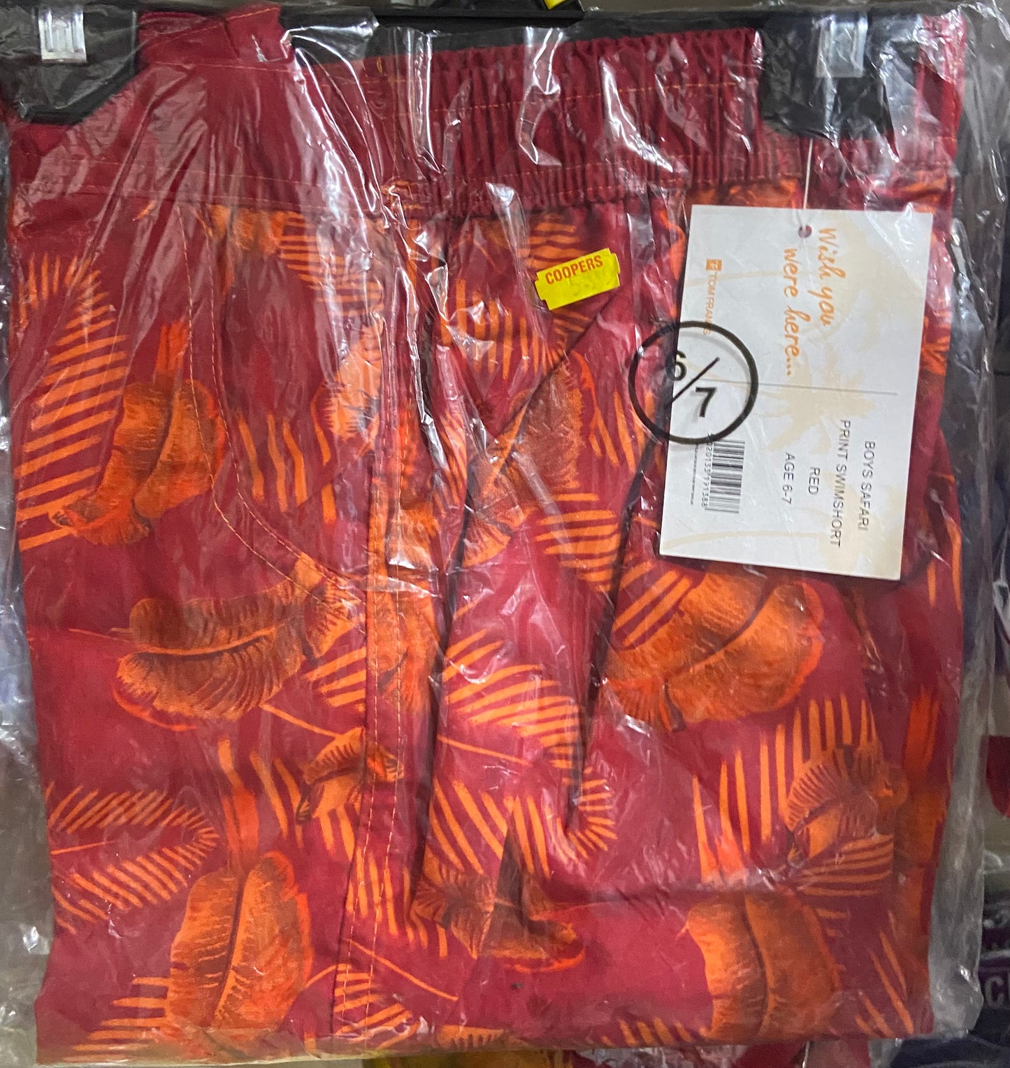 BOYS SAFARI PRINT SWIMSHORT RED AGE 6-7