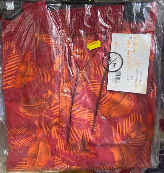 SHORT DE BAIN IMPRIMÉ SAFARI GARÇON ROUGE 6-7 ANS