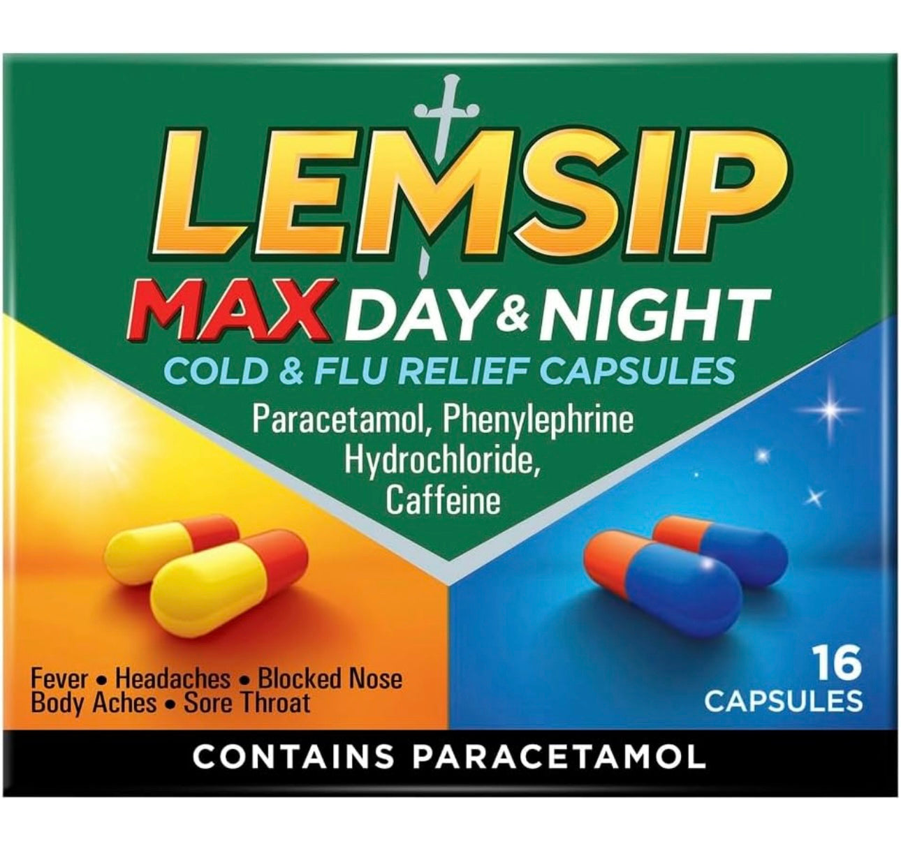 Lemsip Max Jour et Nuit Rhume & Grippe Capsules - Paracétamol 16 gélules