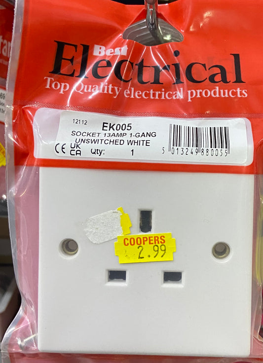 SOCKET 13AMP 1 GANG UNSWITCHED WHITE