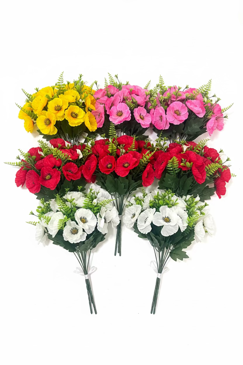 ARTIFICIAL FLOWERS POPPY POSY BUSH 4 ASSORTED COLOURS