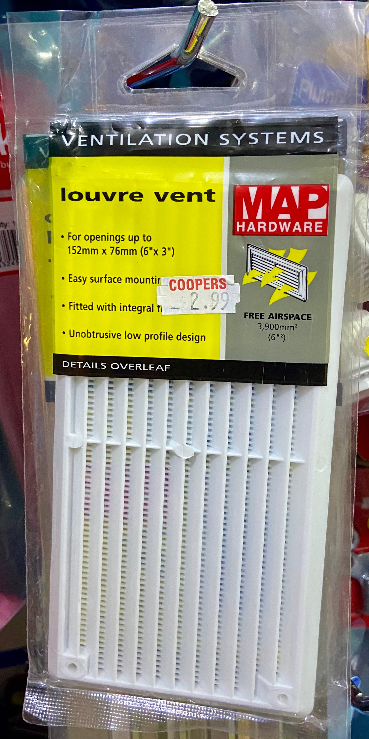BOUCHE D'AÉRATION À LOUVRES MAP HARDWARE 152mm x 76mm (6” x 3”)
