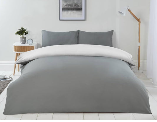 LYLA REVERSIBLE DUVET SET SINGLE GREY/WHITE 137x200cm + 50x75cm
