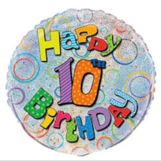 Ballon rond métallisé 18in, anniversaire 10 ans, motif prisme