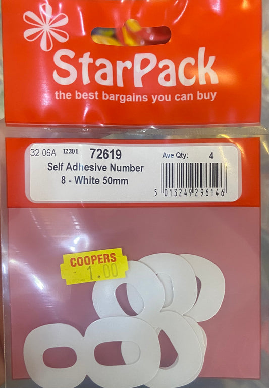 STARPACK SELF ADHESIVE NUMBER 8 WHITE 50mm