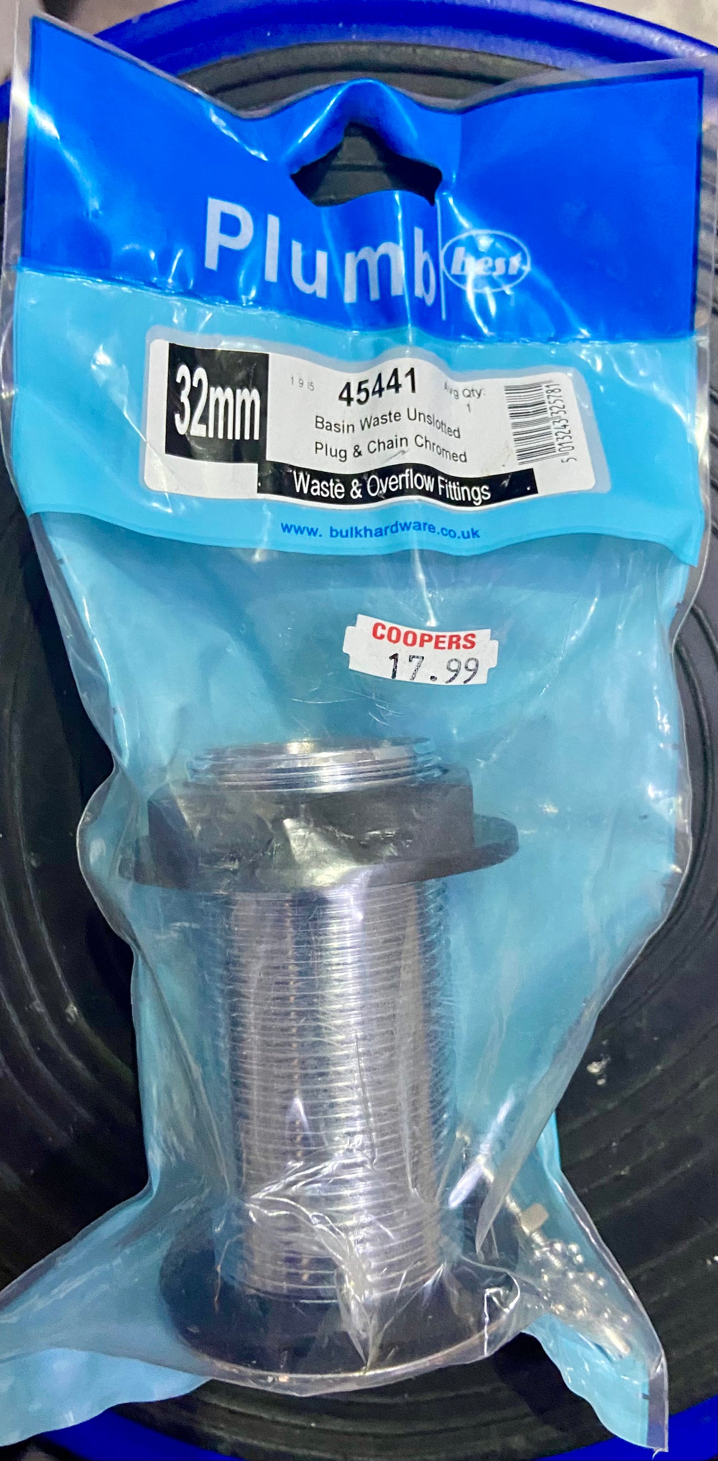 BONDE DE LAVABO SANS TROP-PLEIN À CHAÎNETTE CHROMÉE Ø32 MM