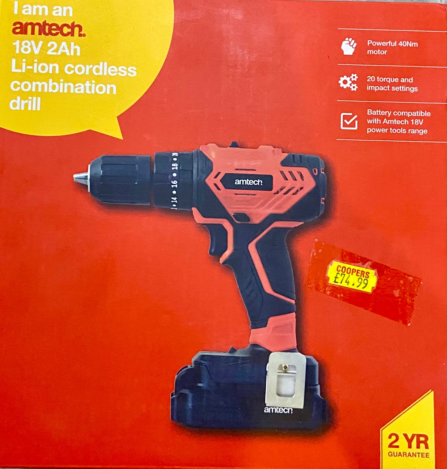 AMTECH 18V 2AH LI-ION CORDLESS COMBINATION DRILL