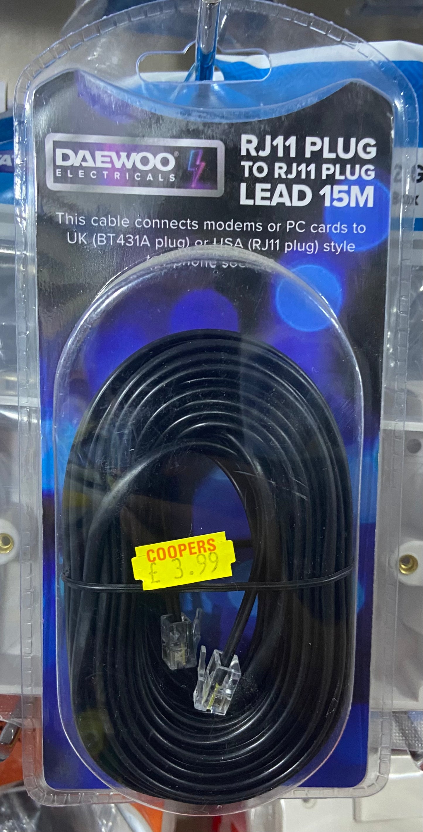 RJ11 PLUG TO RJ11 PLUG LEAD 15CM