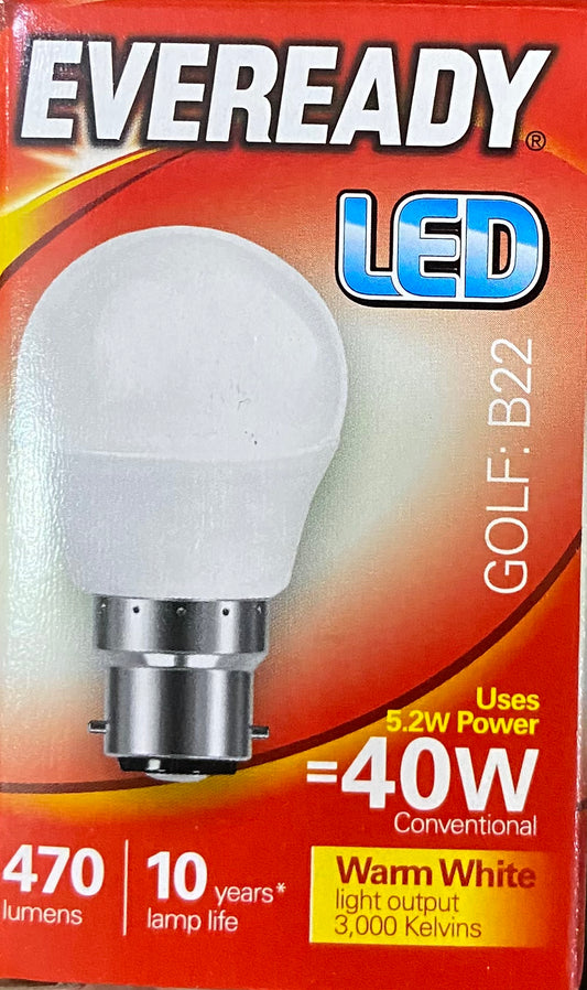 EVEREADY LED GOLF B22 BLANC CHAUD 5,2w=40w