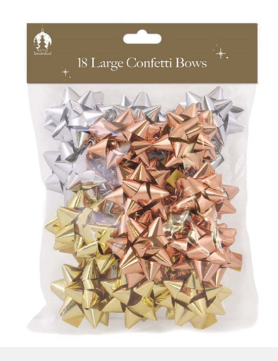 CHRISTMAS 18 LARGE CONFETTI BOWS