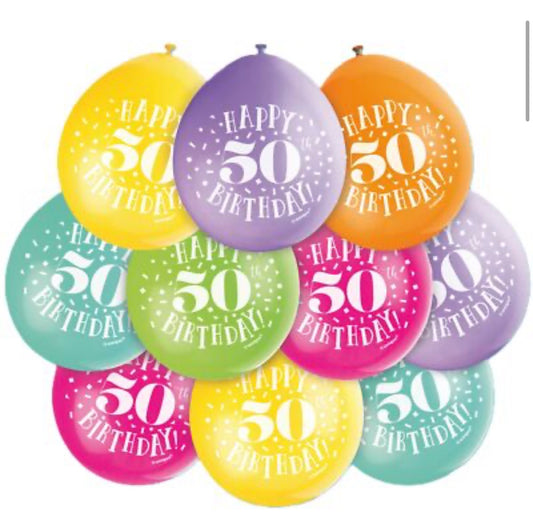 9in UNIQUE HAPPY 50 BIRTHDAY LATEX BALLOONS 10