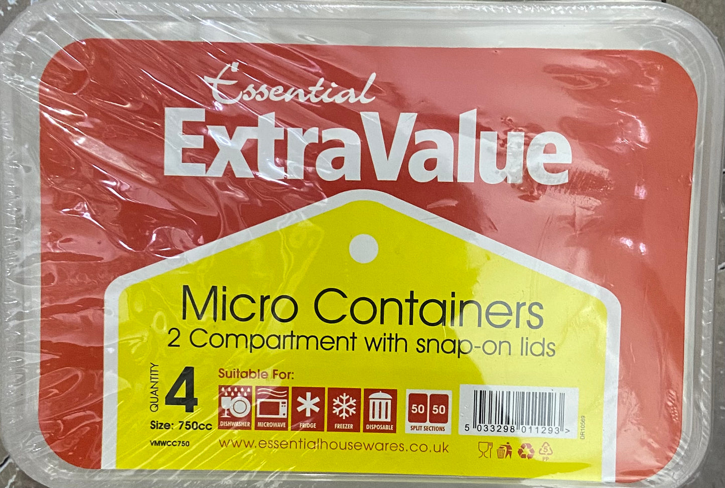 CONTENEURS MICRO ESSENTIELS 2 COMPARTIMENTS AVEC COUVERCLES À CLIPSER lot de 4