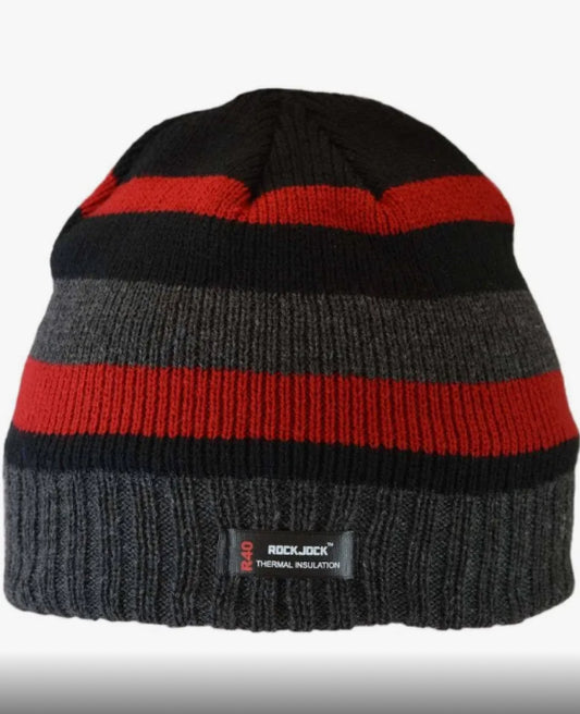 BOYS ROCKJOCK R40 STRIPED THERMAL BEANIE HAT WOOLY WOOLEN