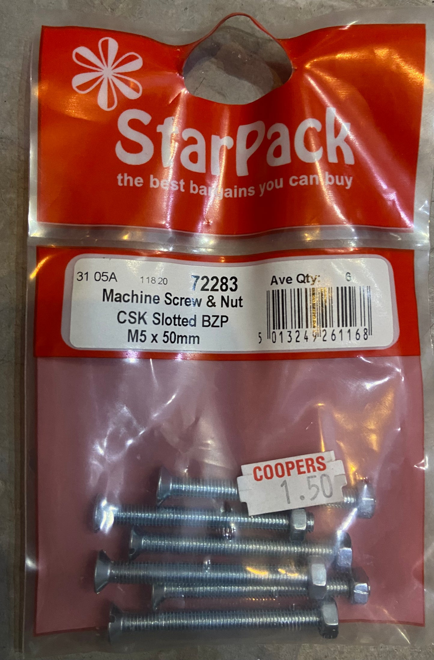 STARPACK SCREW & NUT SLOTTED 50MM