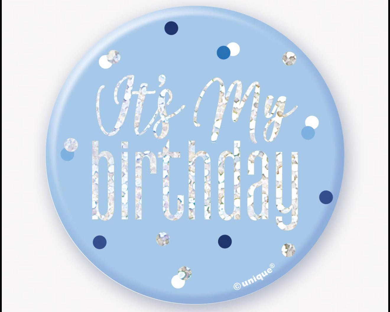 3in UNIQUE GLITZ BLUE HAPPY BIRTHDAY BADGE