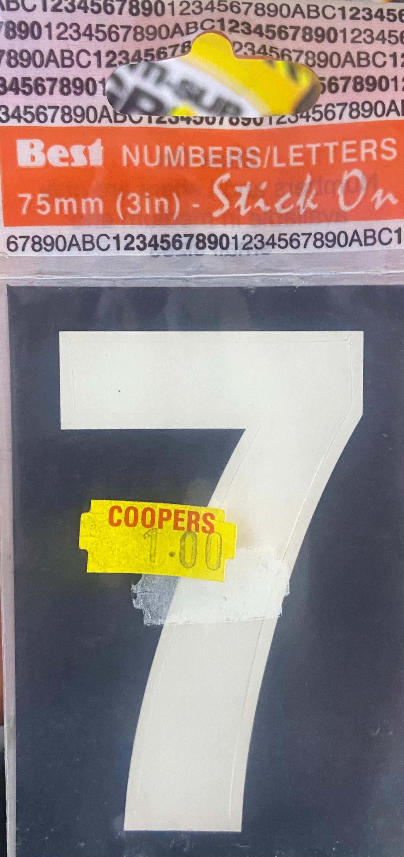 NUMERAL PEELABLE 7 WHITE 75mm