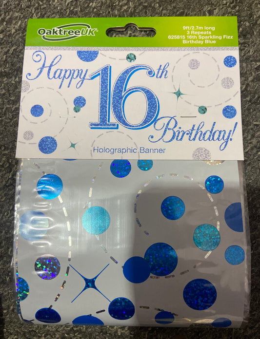 Guirlande « Joyeux 16e Anniversaire » Bleue Scintillante 2,74 m