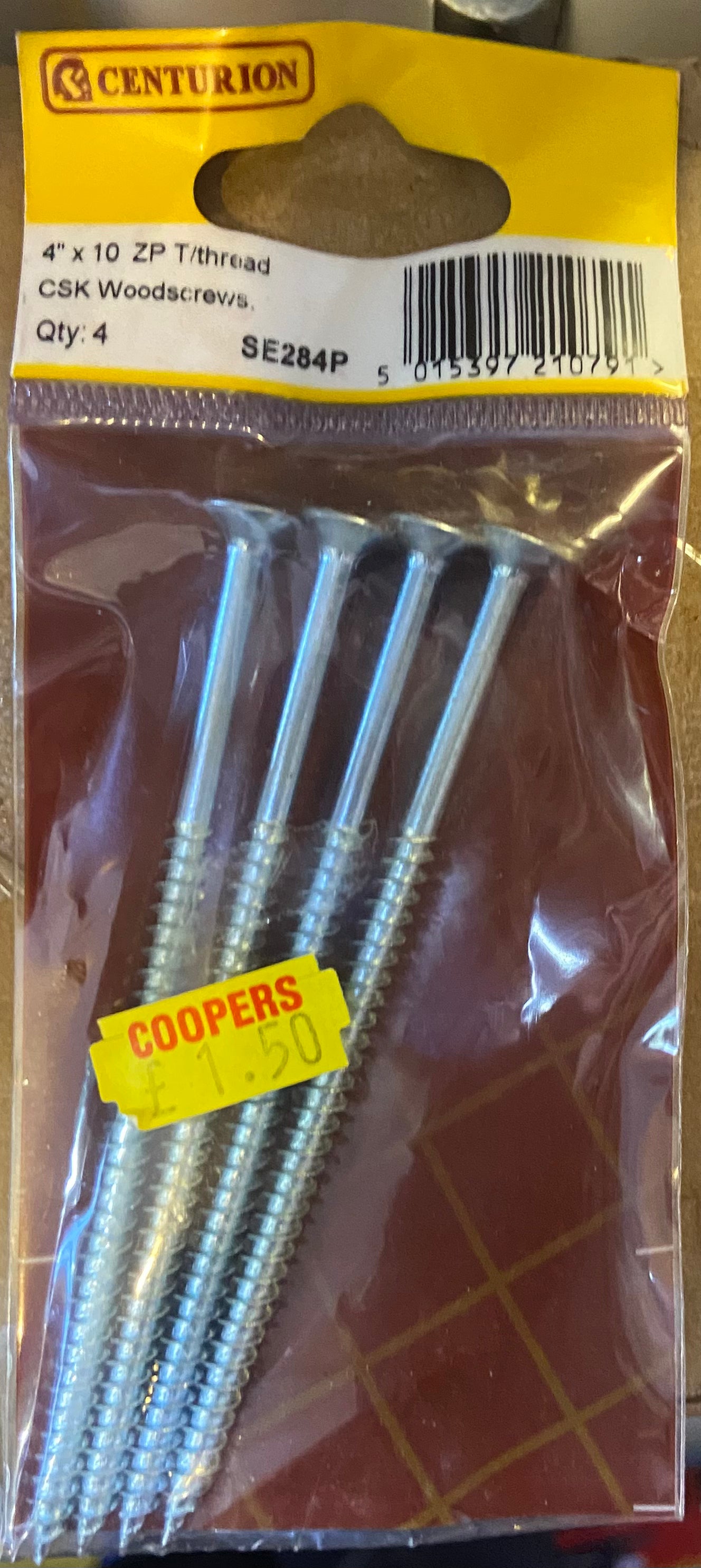 VIS À BOIS CENTURION 4"x10 ZP T/FILETAGE TÊTE FRAISÉE