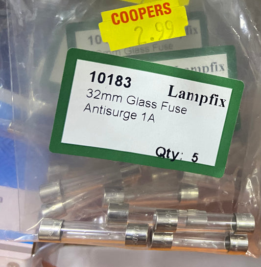 LAMPFIX 32mm GLASS FUSE ANTISURGE 1A