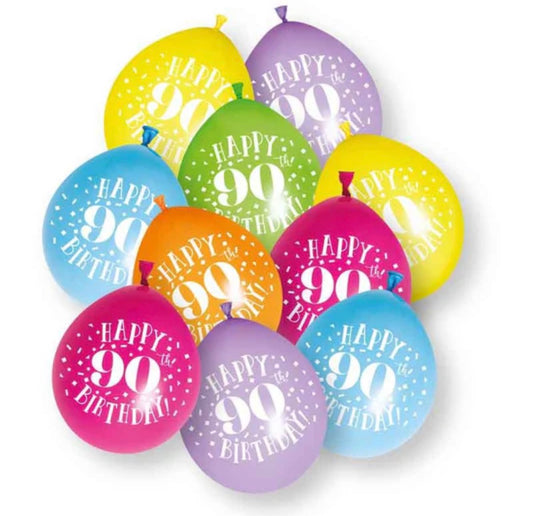 9in UNIQUE HAPPY 90 BIRTHDAY LATEX BALLOONS 10