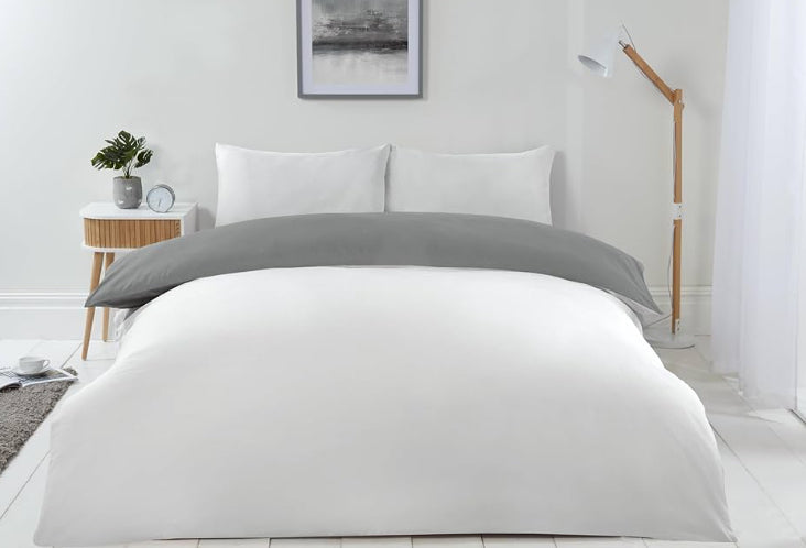 LYLA REVERSIBLE DUVET SET SINGLE GREY/WHITE 137x200cm + 50x75cm