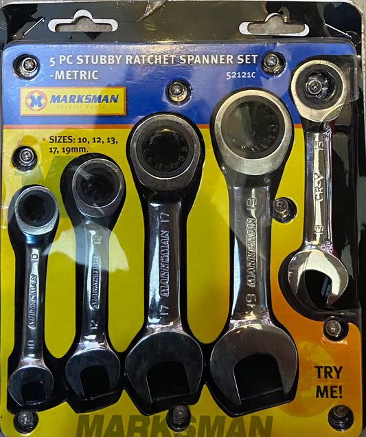 MARKSMAN 5pc STUBBY RATCHET SPANNER SET