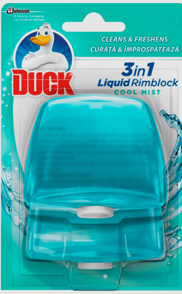 Duck Toilet Cleaner, 3-in-1 Toilet Liquid Rim Block, Cool Mist, 55 ml