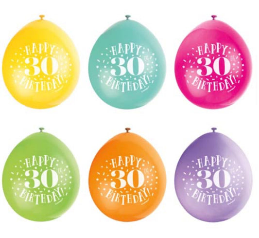 9in UNIQUE HAPPY 30 BIRTHDAY LATEX BALLOONS 10