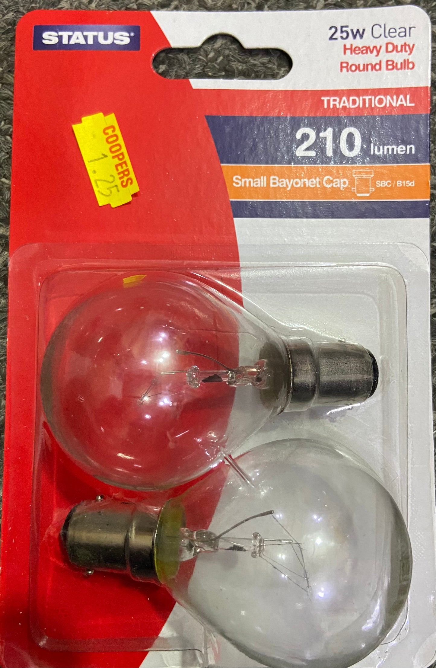 STATUS SBC/B15D HEAVY DUTY ROUND BULB 25w CLEAR