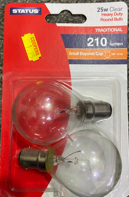 STATUS SBC/B15D HEAVY DUTY ROUND BULB 25w CLEAR