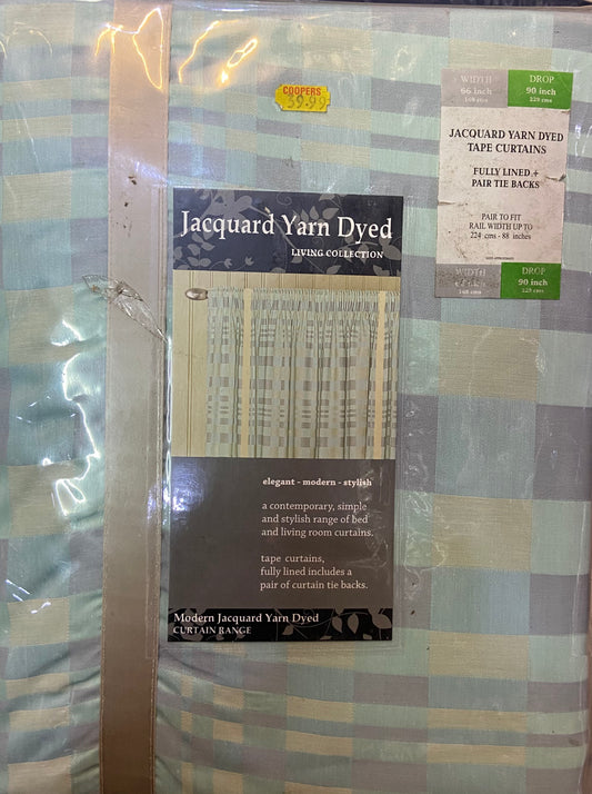 RIDEAUX EN RUBAN TEINT FIL JACQUARD À TÊTE FRONCÉE COULEUR BLEU
