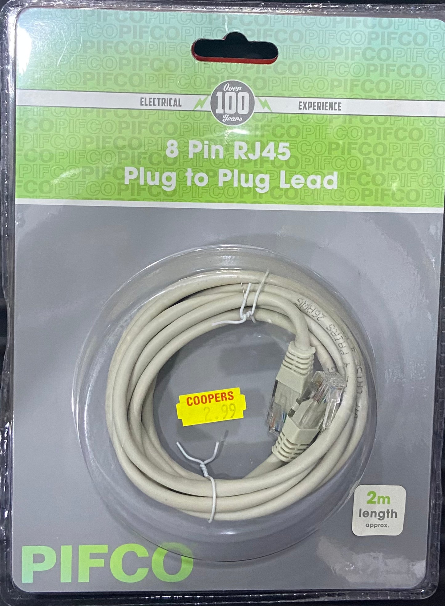 PIFCO 8 PIN RJ45 PLUG TO PLUG LEAD