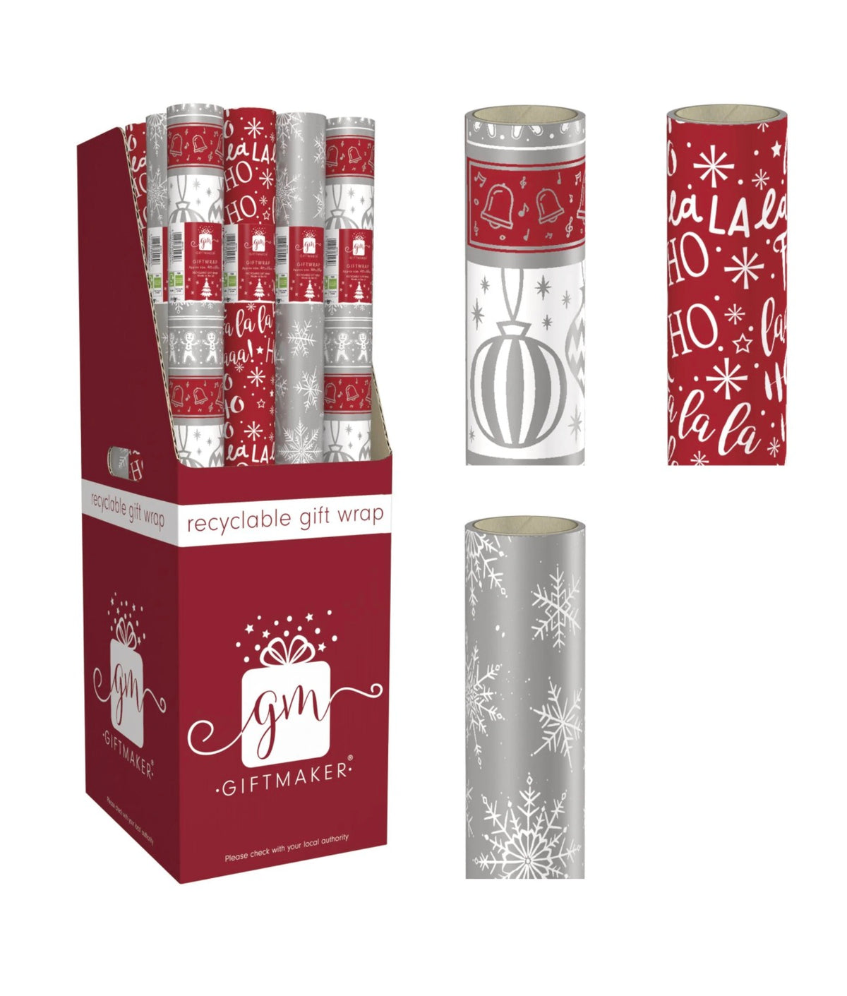 CHRISTMAS 4m ROLL WRAP RED & WHITE