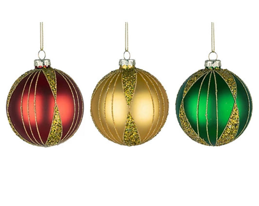 BOULES DE NOËL EN VERRE 8cm ROUGES, DORÉES ET VERTES