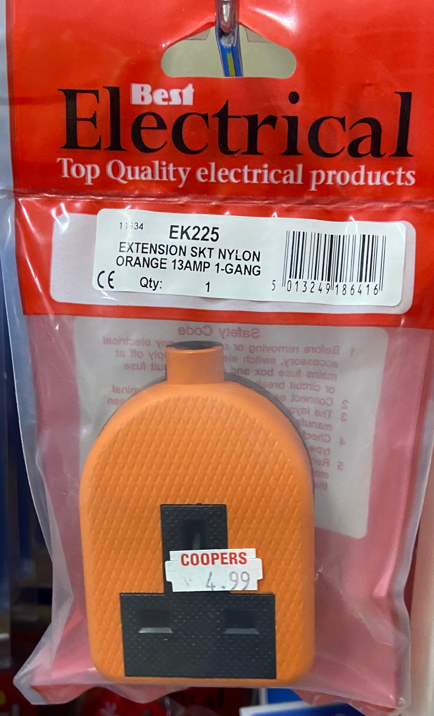 EXTENSION SKT NYLON ORANGE 13AMP 1 GANG