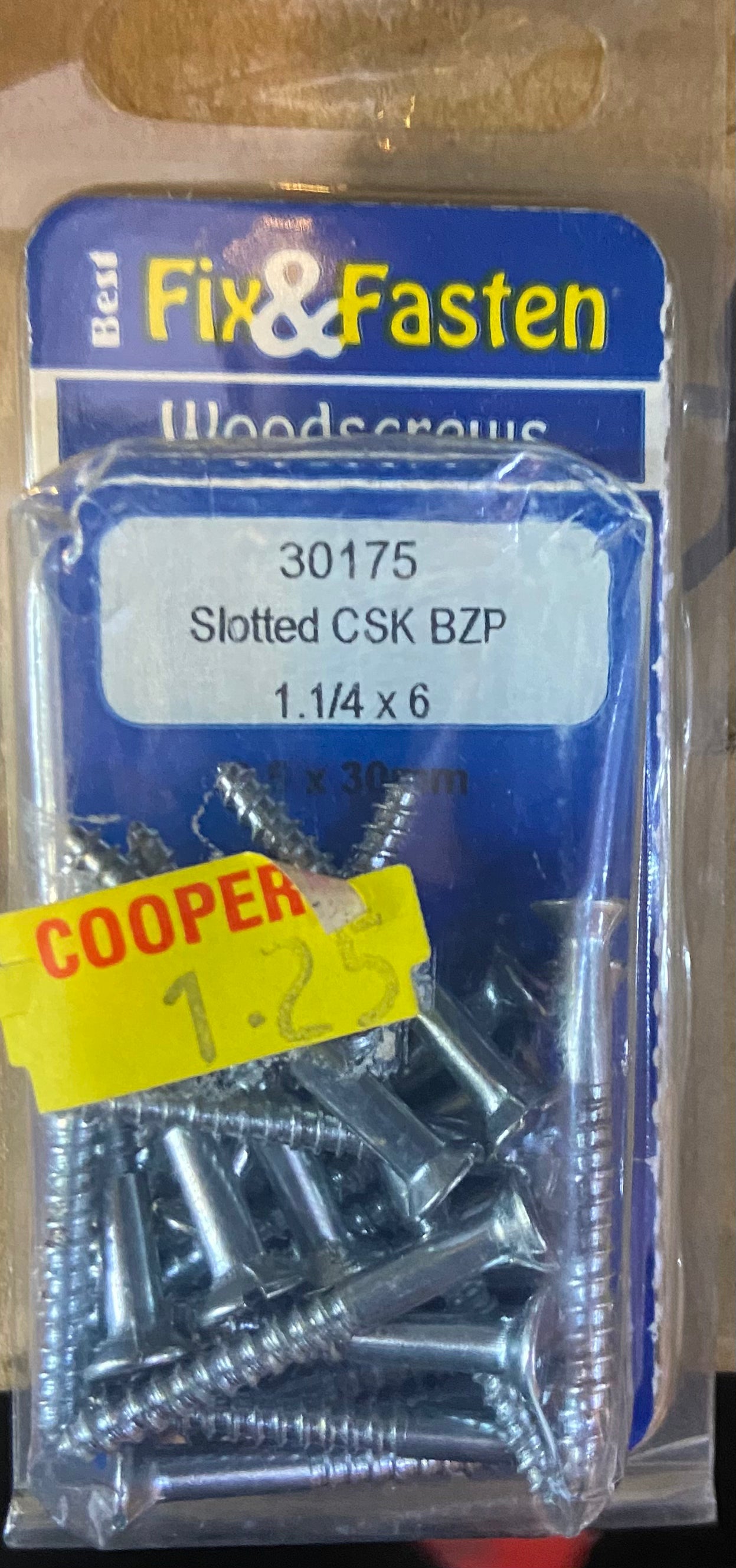 WOODSCREWS SLOTTED CSK BZP 1.1/4 x6