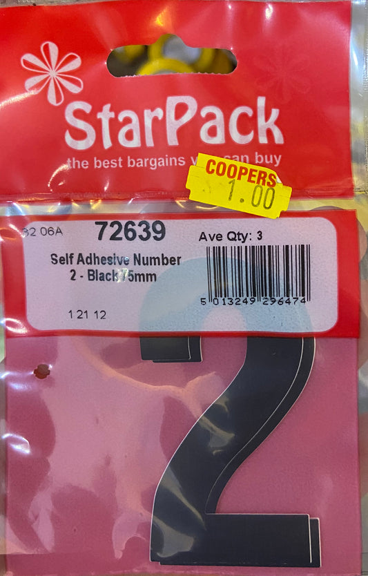 STARPACK AUTO-ADHÉSIF CHIFFRE 2 NOIR 75mm