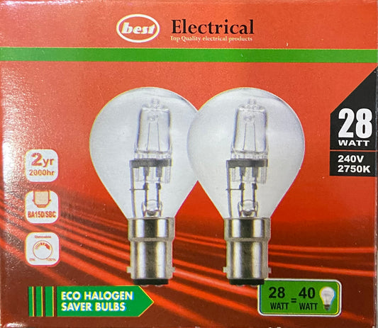 AMPOULES ÉLECTRIQUES ÉCO HALOGÈNES 28w BA15D/SBC CLAIRES